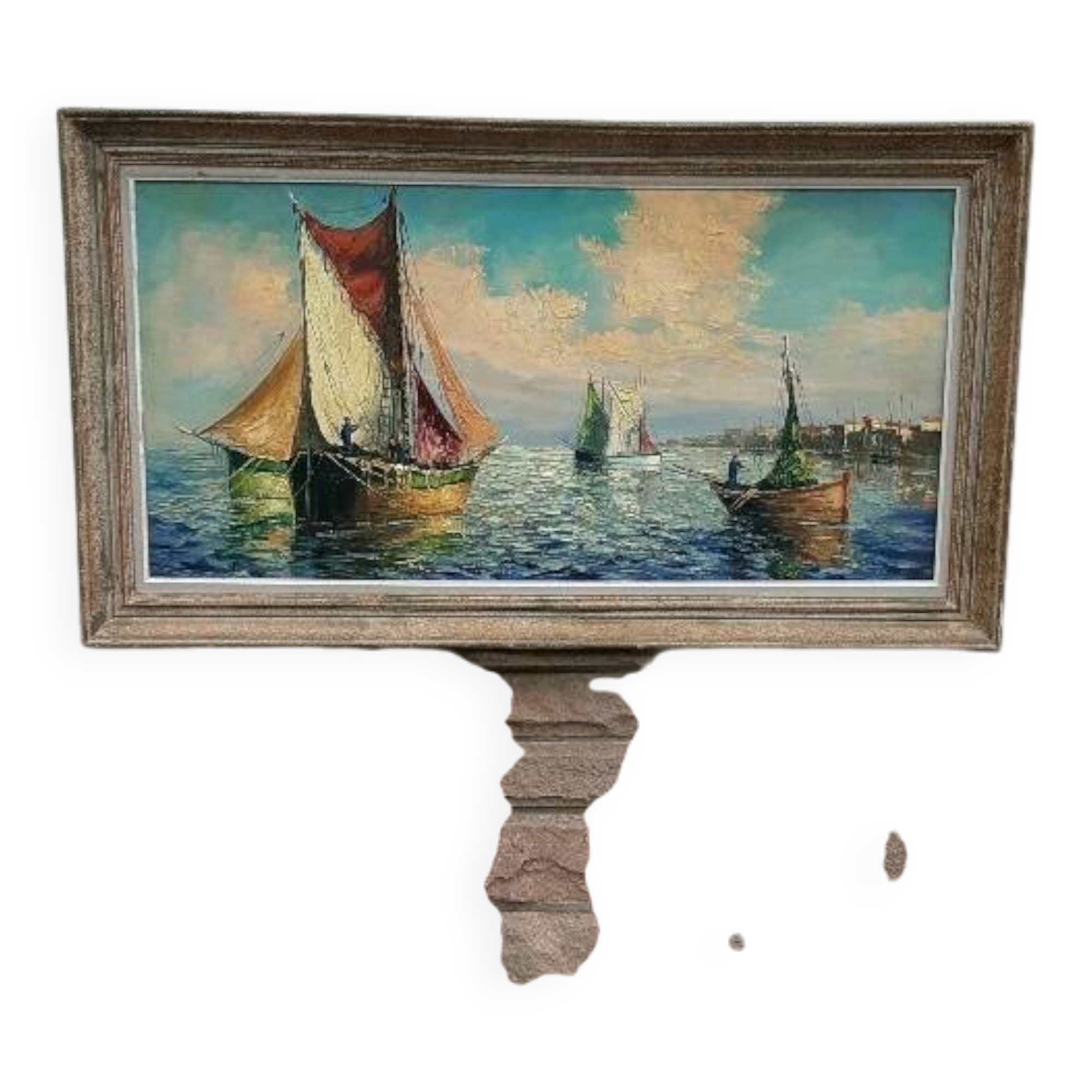 Large oil on canvas "Mediterranean Sea" signed Louis Audrey