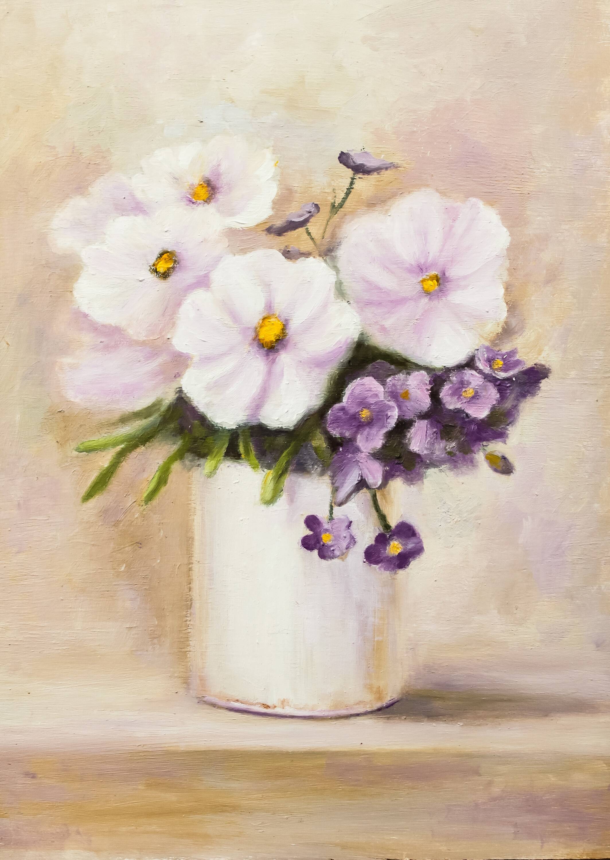 Cuadro al oleo de flores. Flores al oleo. Cuadro de flores.