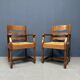 Ensemble de deux fauteuils en chêne néerlandais avec sièges en paille.
