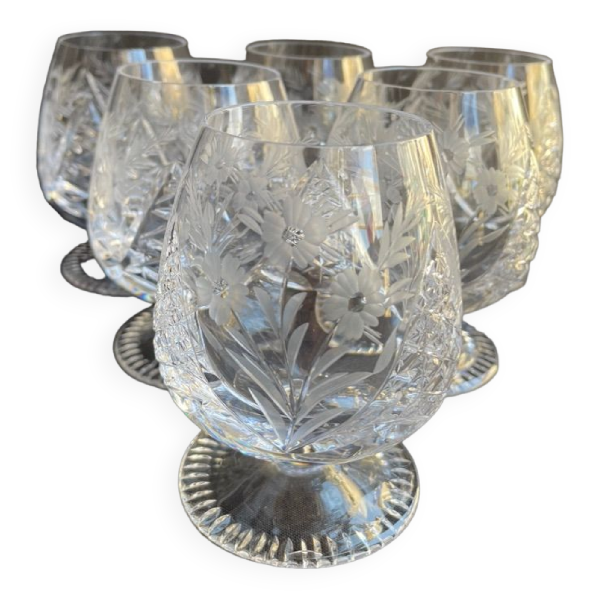 6 cognac glasses – blown and cut crystal