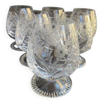 6 cognac glasses – blown and cut crystal