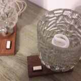Pair of glass and wood bedside lamps