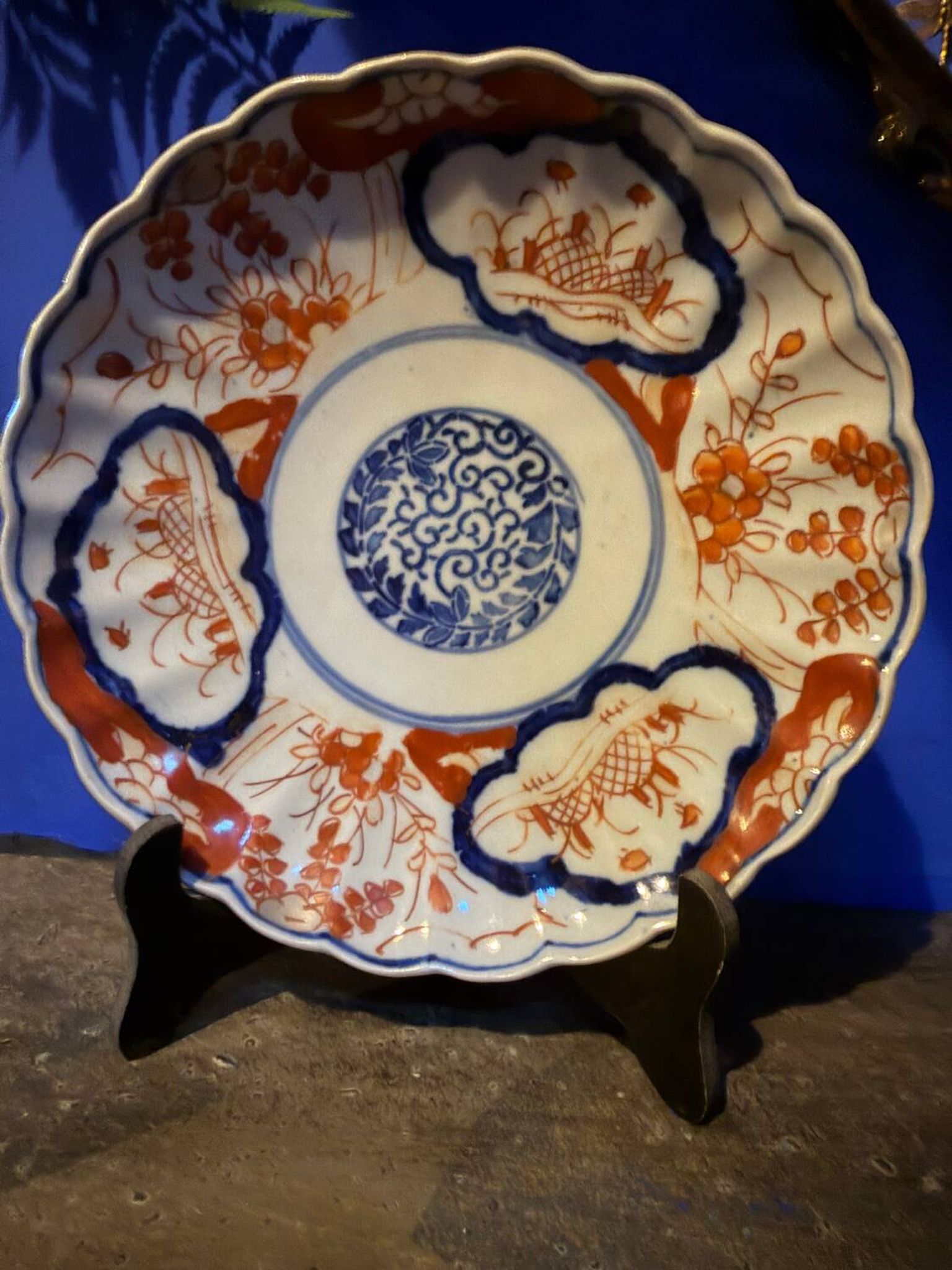 Pair of antique porcelain plates in Imari style - 19 cm - 19th century