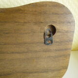 Wooden wall coat rack and its 4 wrought iron hangers, 60s