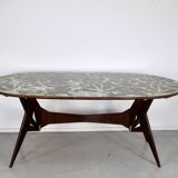 Midcentury Italian Oblong Marble Effect Table With Wood Base.