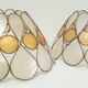 Pair of Capiz mother-of-pearl lampshade and vintage gilded metal