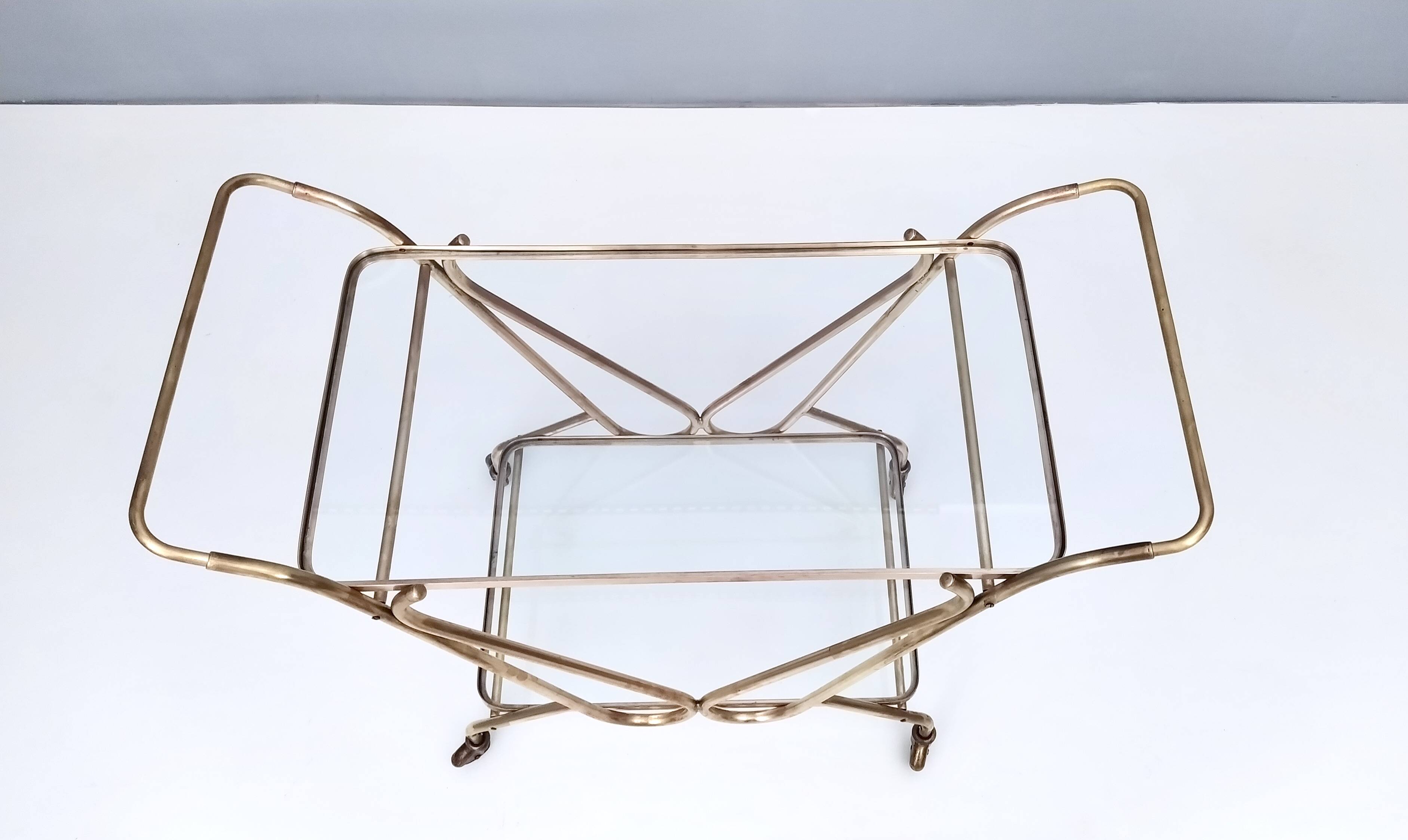 Vintage Brass Serving Cart with Glass Shelves, Italy