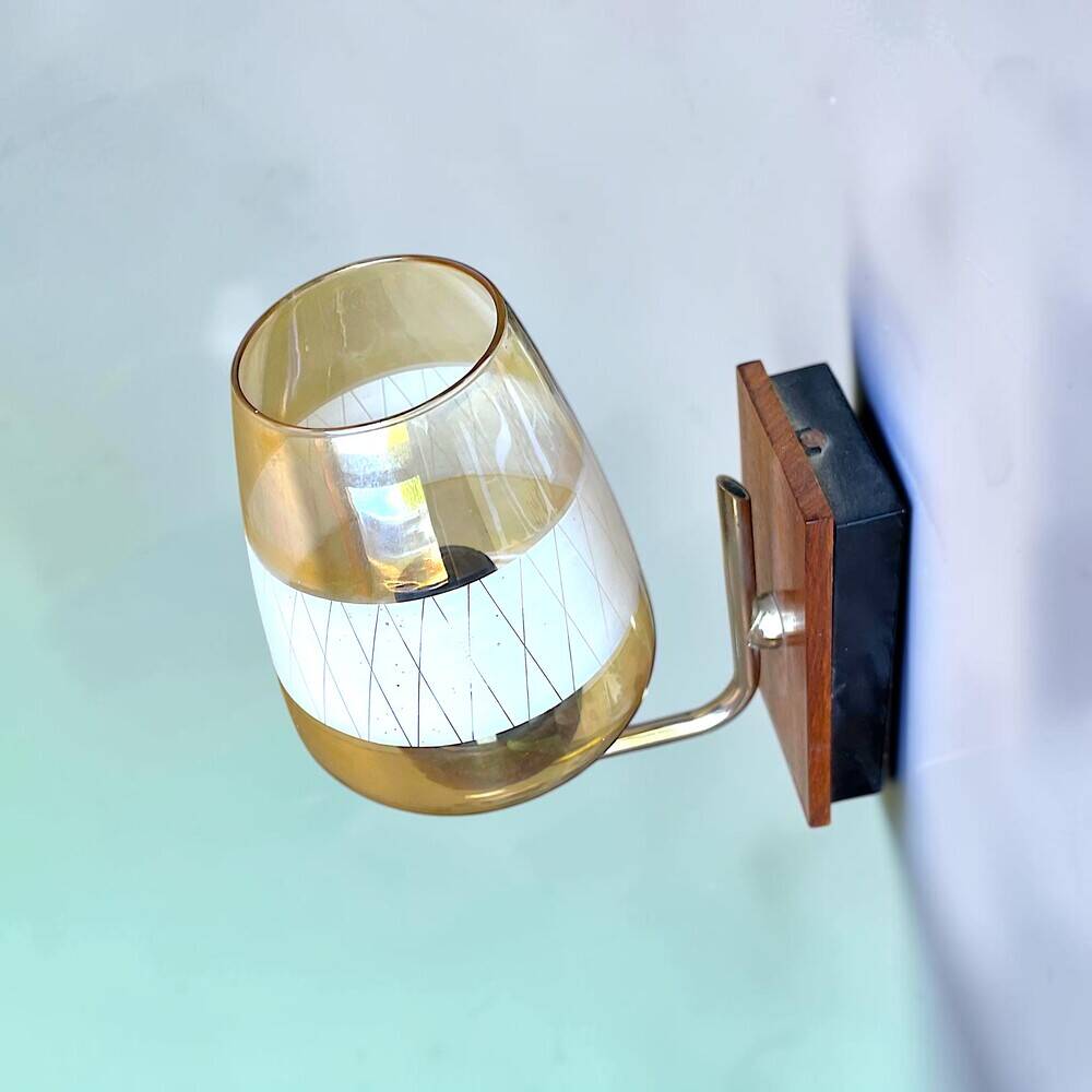 Danish modern teak and amber glass wall sconce, 1960s