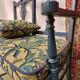 Pretty painted and upholstered bench in green and blue.