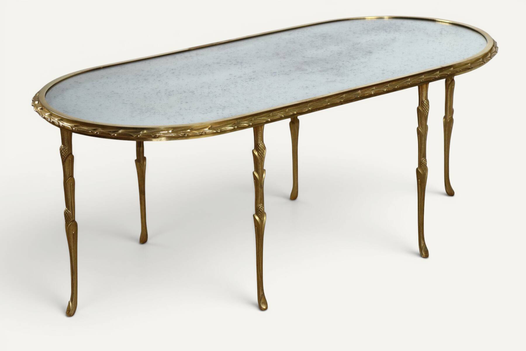 Maison Baguès coffee table in gilded bronze and aged mirror – 1950s