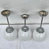 Glass and aluminum globe hanging lamp