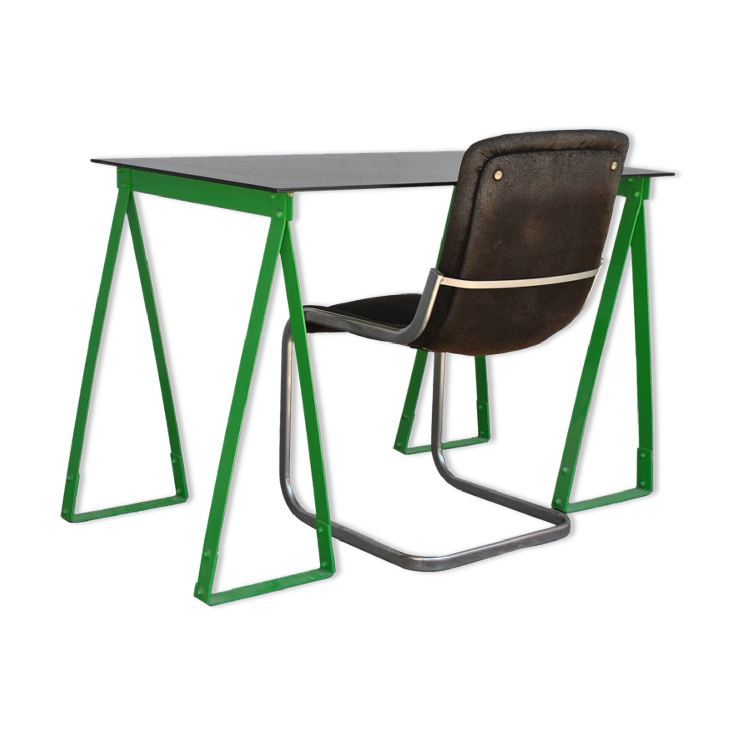 Green office in tripods of 1980s lacquered with black velvet Chair