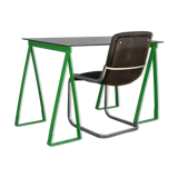 Green office in tripods of 1980s lacquered with black velvet Chair