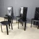 Vintage black leather high back dining chairs, set of 6, 1980s