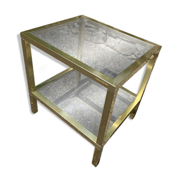 Vintage 1980s rectangular gold metal end table/shelf by pierre vande