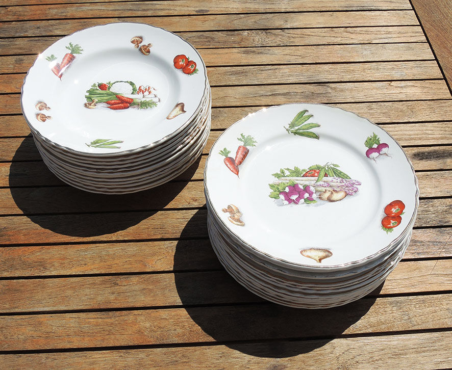 Old ceramic tableware service orchies moulin des loups – vegetable garden pattern – 25 pcs