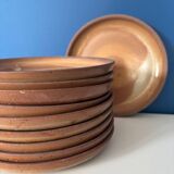 Lot assiette à dessert en grès vintage 1970 beige artisanale