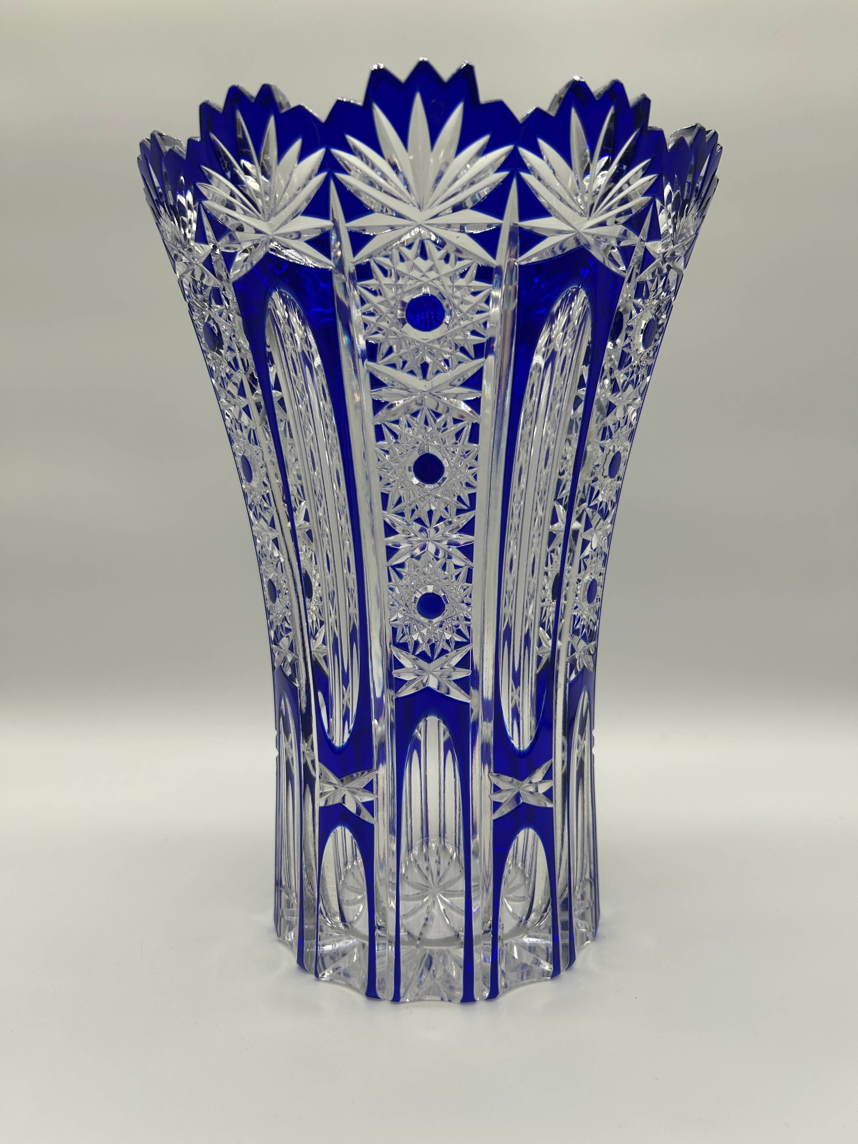 Superb richly cut Bohemian crystal vase