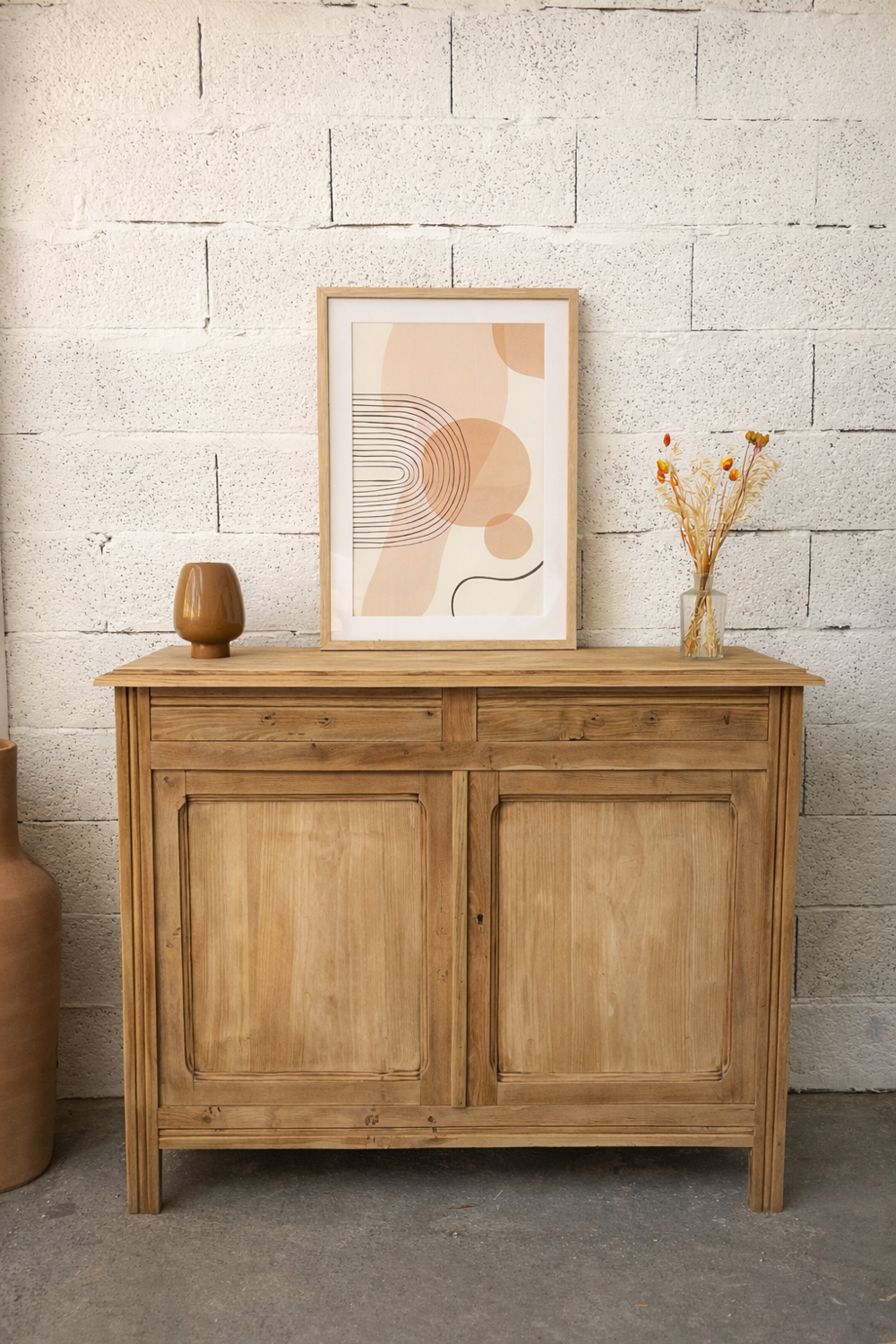 Vintage Parisian buffet in stripped raw wood