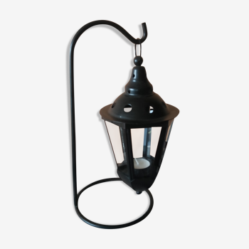 Lanterne bougeoir de table ou à suspendre fer forgé intérieur extérieur 32 cm