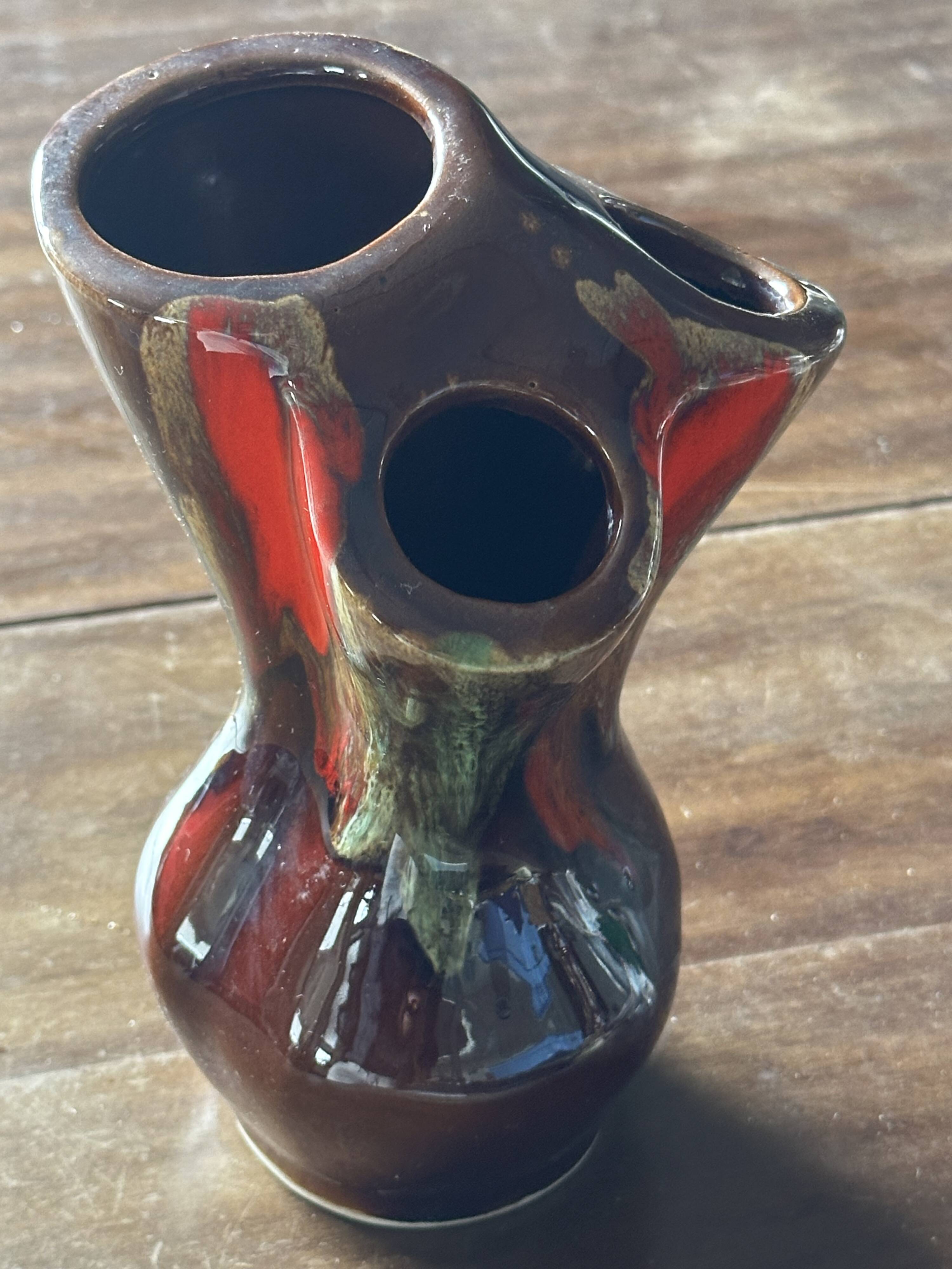 Vintage TriFlore Vase, Vallauris Ceramic, H 16 cm