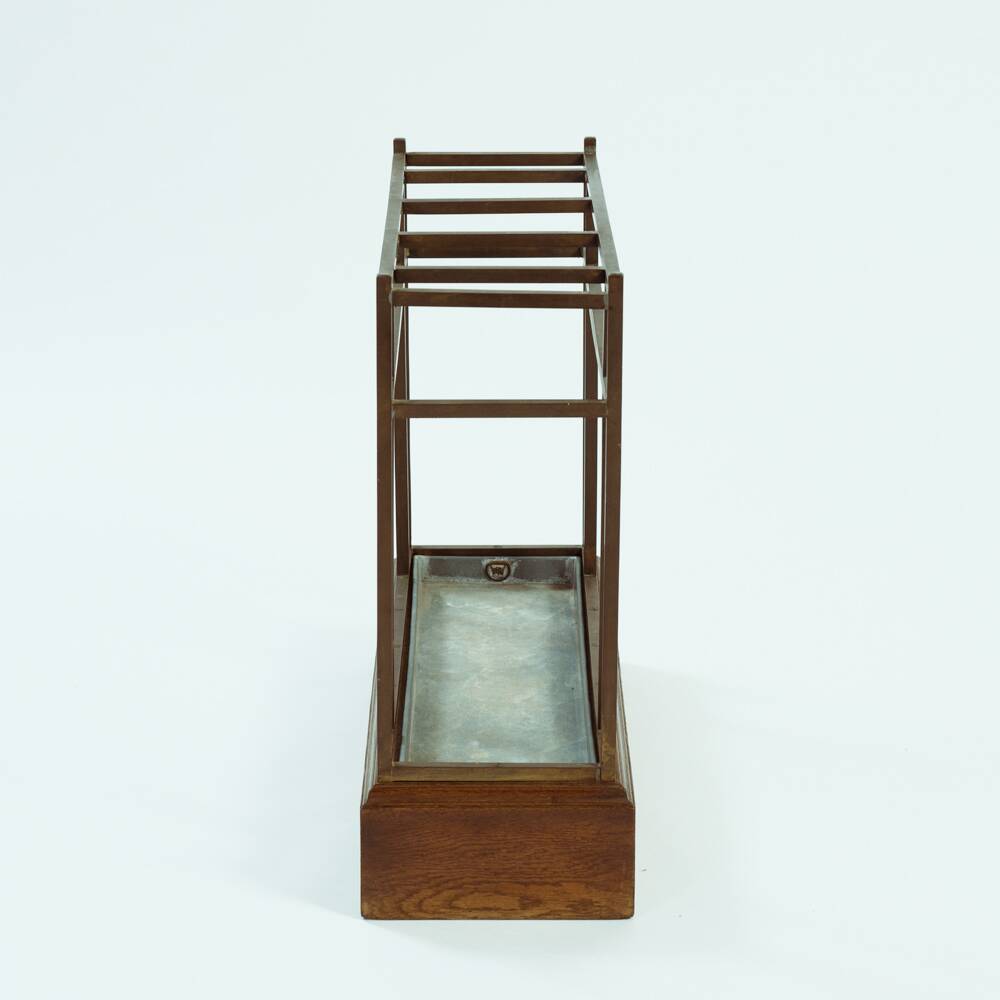 Art Deco Amsterdam School umbrella stand in bonze and oak, The Netherlands, 1920s
