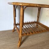 Rattan coffee table with sailboat decor from the 60s