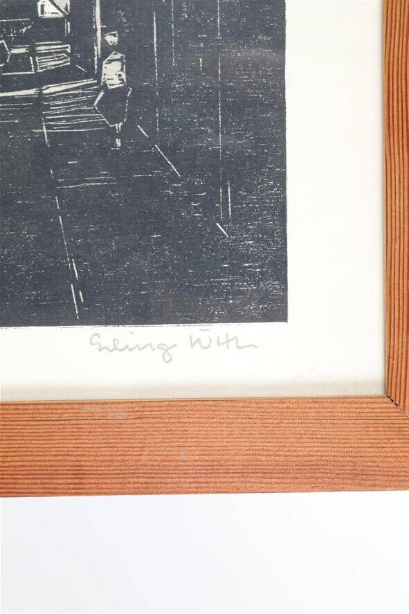 Set of 2 mid-century Erling Juhl wood prints in original larch wood frames / 1960s