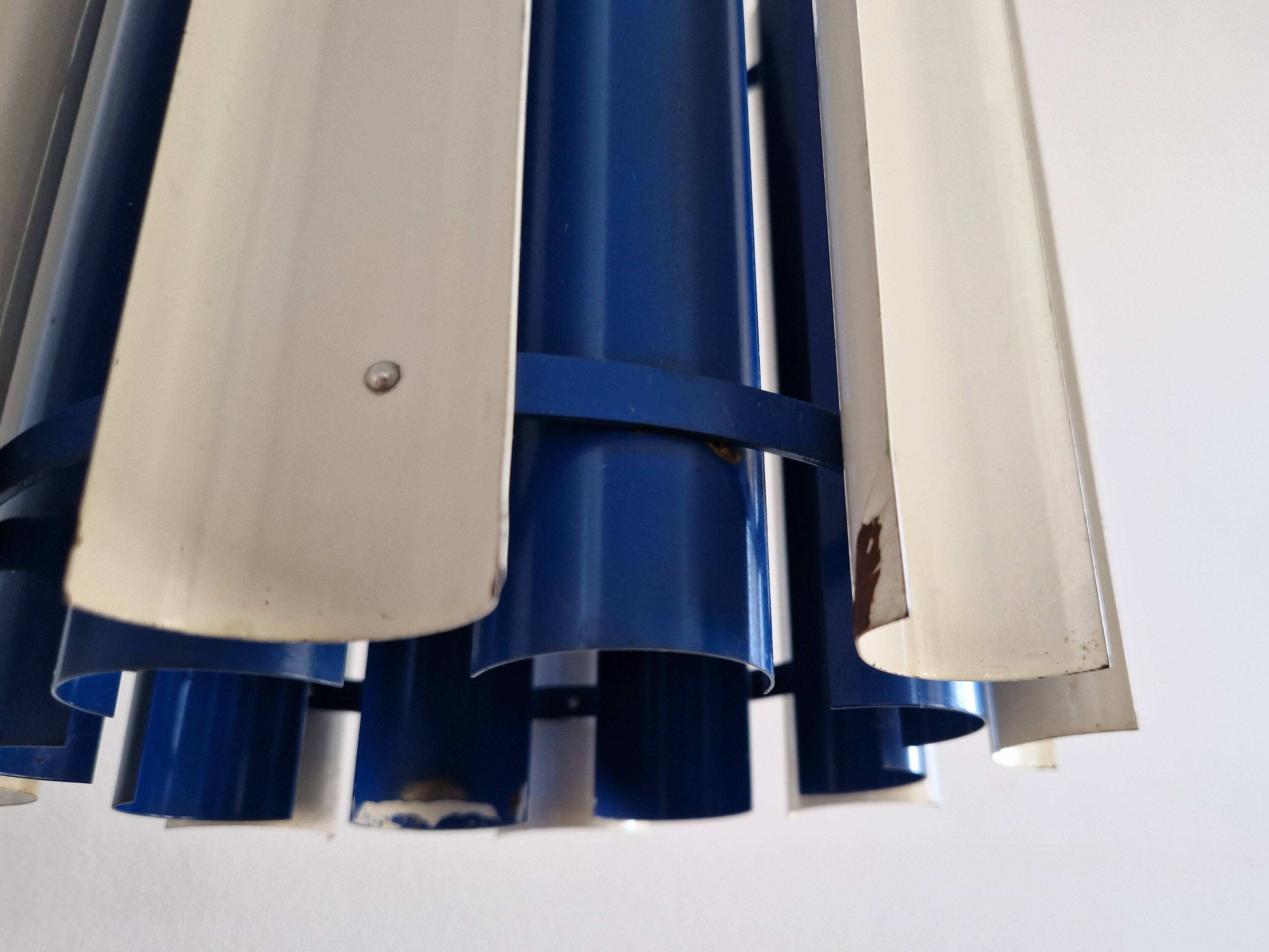 Rare blue and white 'Mexico' pendant lamp by Yki Nummi for Orno, 1960s