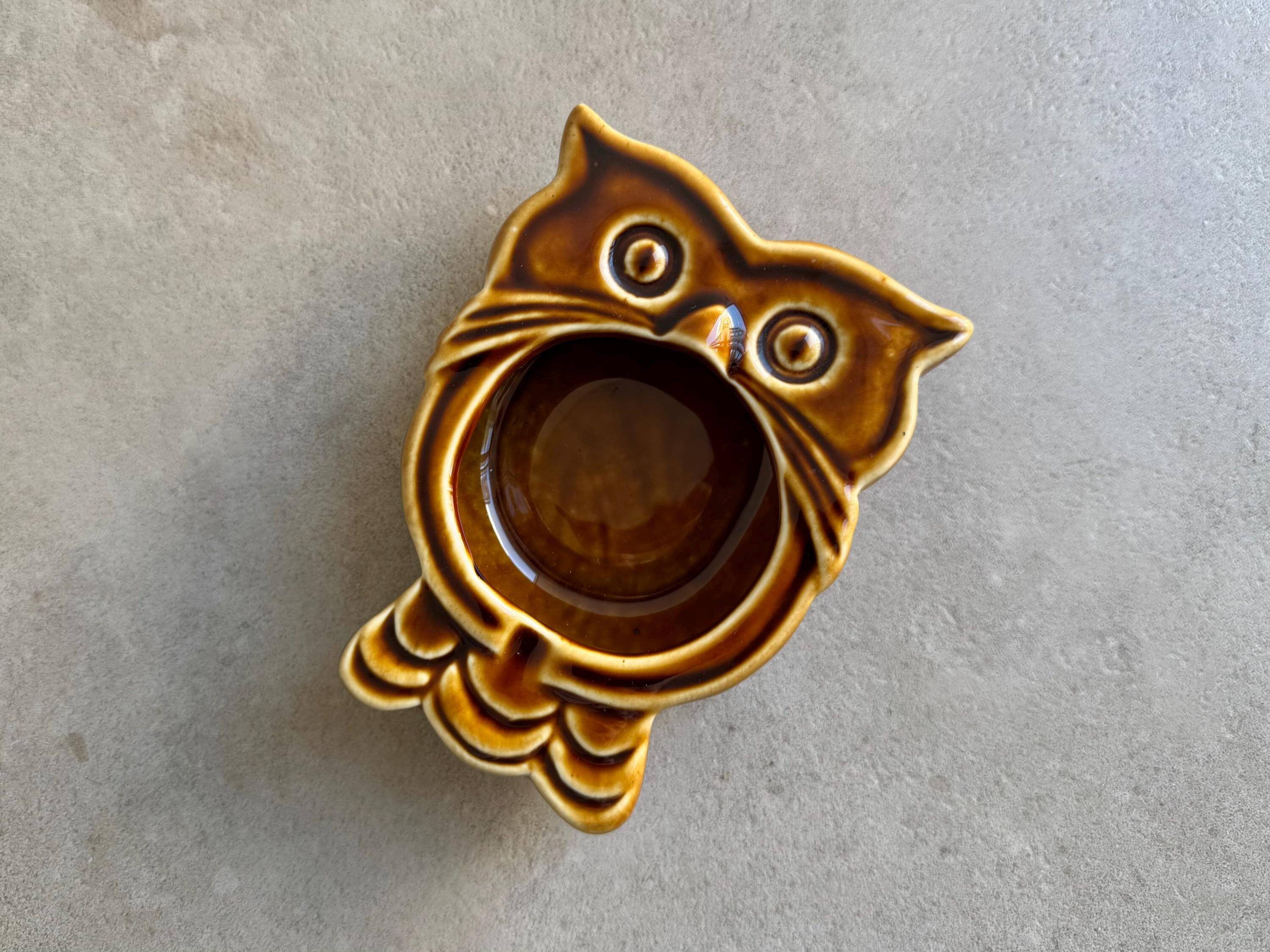 Vintage 70s ceramic owl ashtray