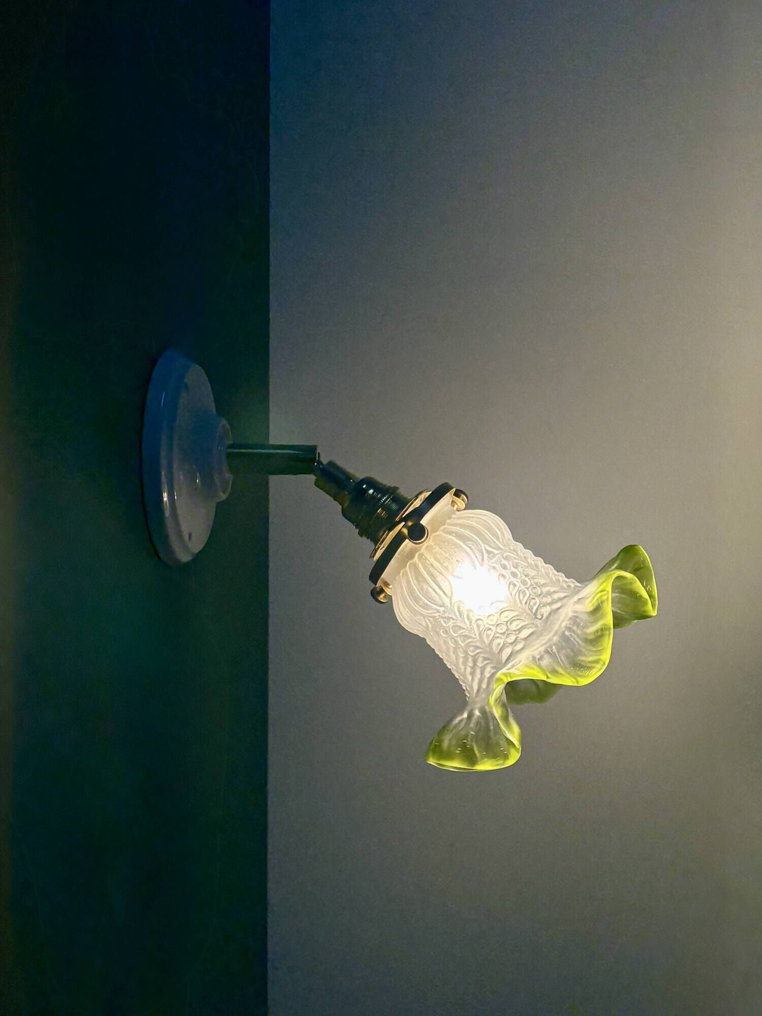 Vintage green frosted glass tulip wall light