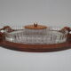 Plateau  à hors d'oeuvre en cristal sur base plateau miroir en bois des  année  40