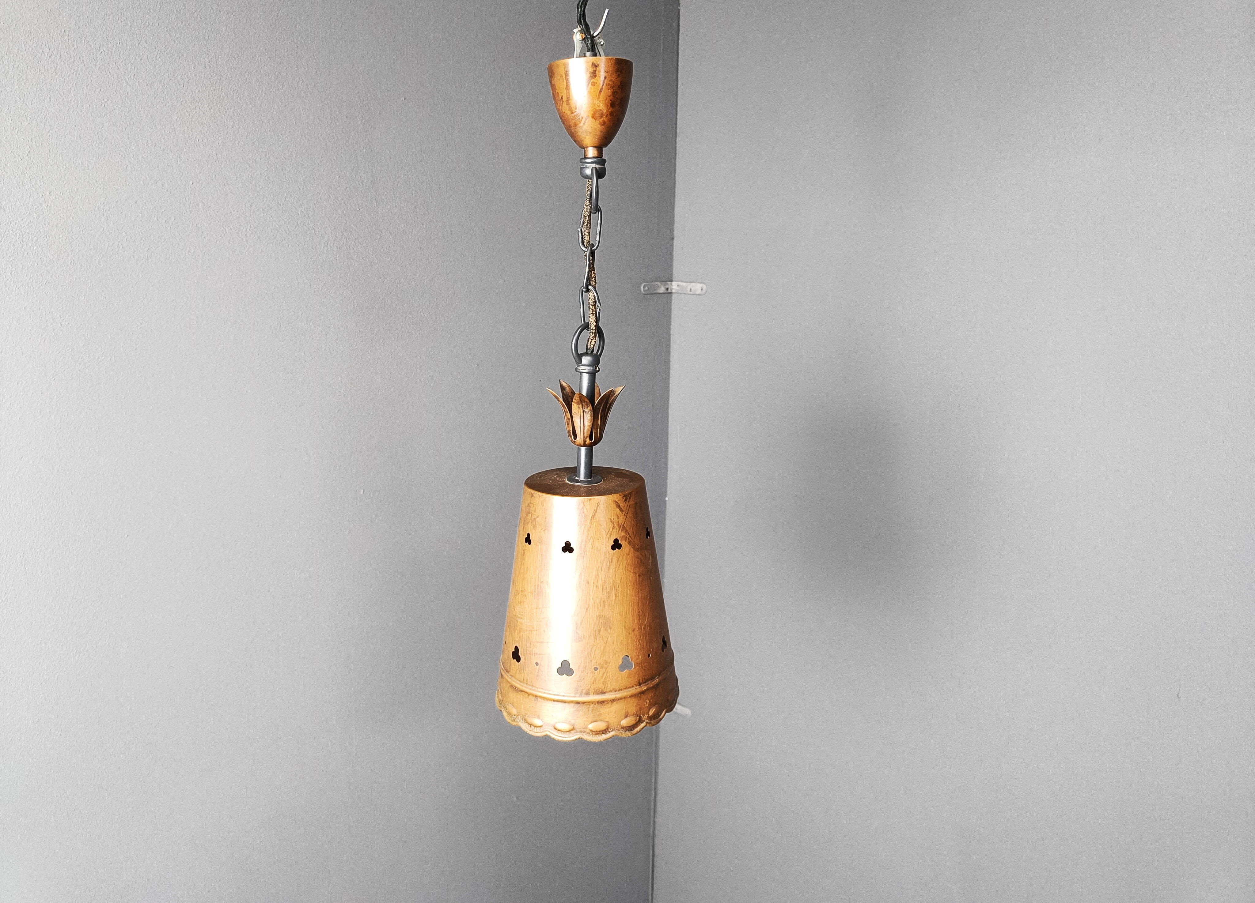 Brutalist copper pendant light, 1970s