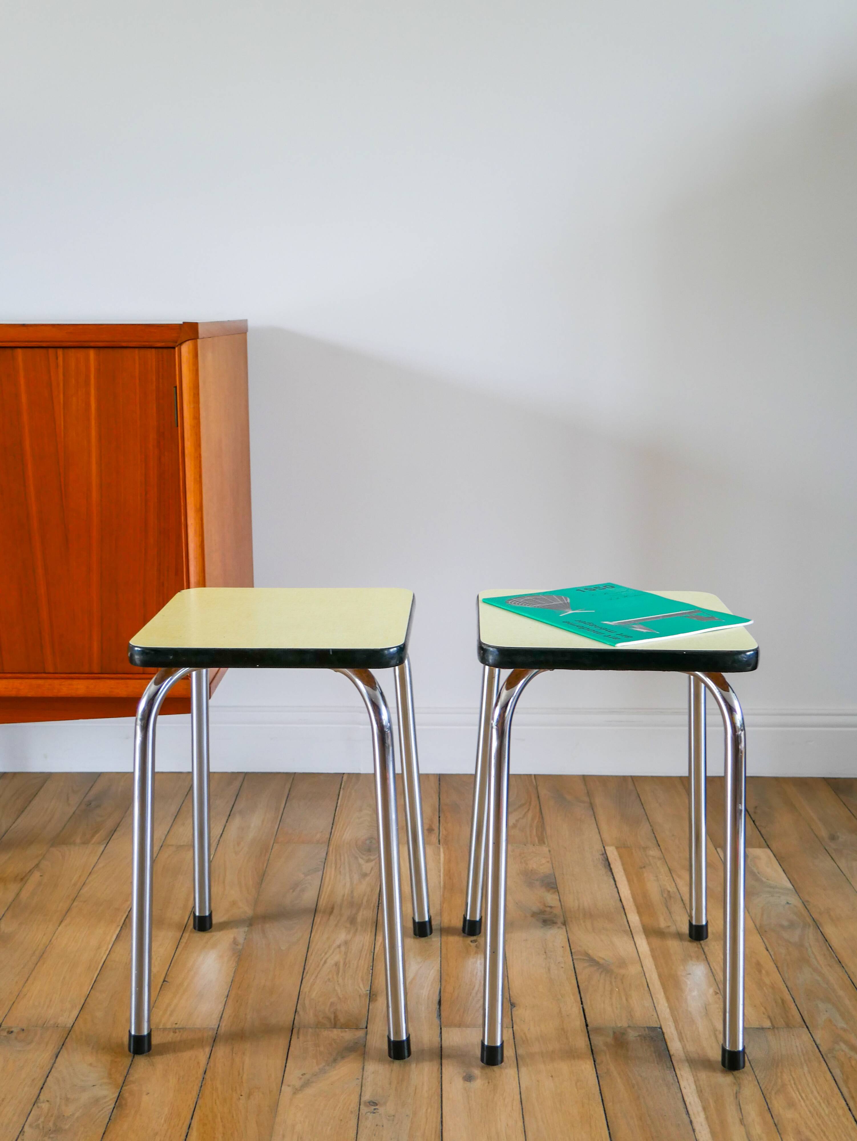 Pair of yellow formica stools, 1970