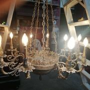 Large, rare antique chandelier in solid silver-plated bronze, Empire style, 12 light points.