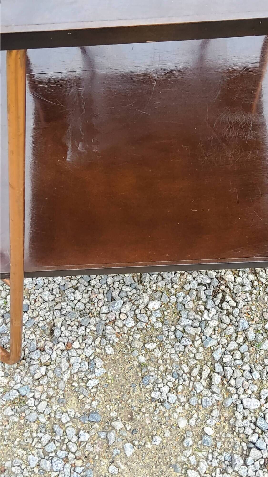 Vintage double wooden side table with copper base from the 50s