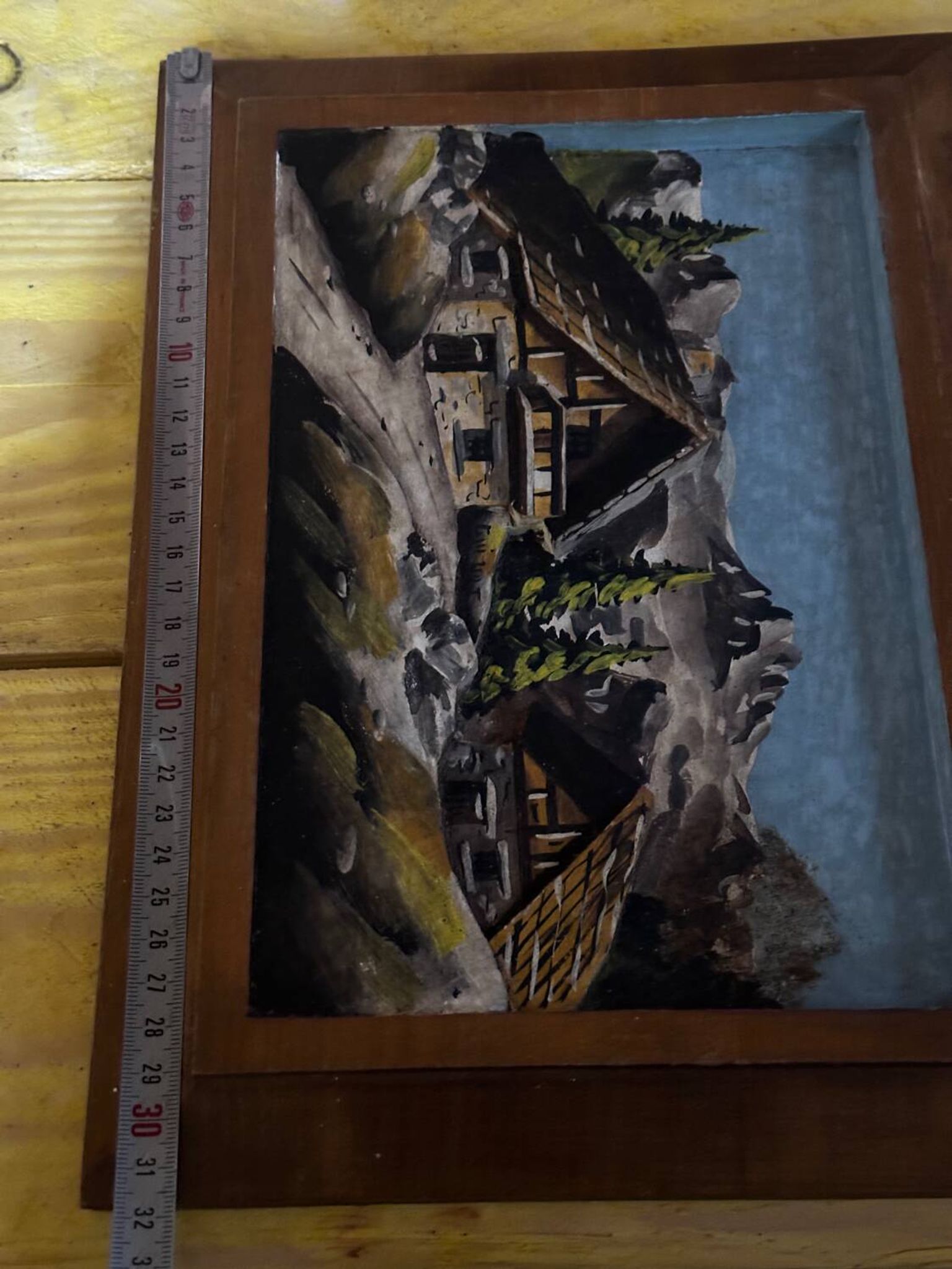 Tableau Alpin Vintage Sculpté et Peint - 23 / 32 cm