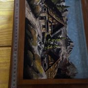 Tableau Alpin Vintage Sculpté et Peint - 23 / 32 cm