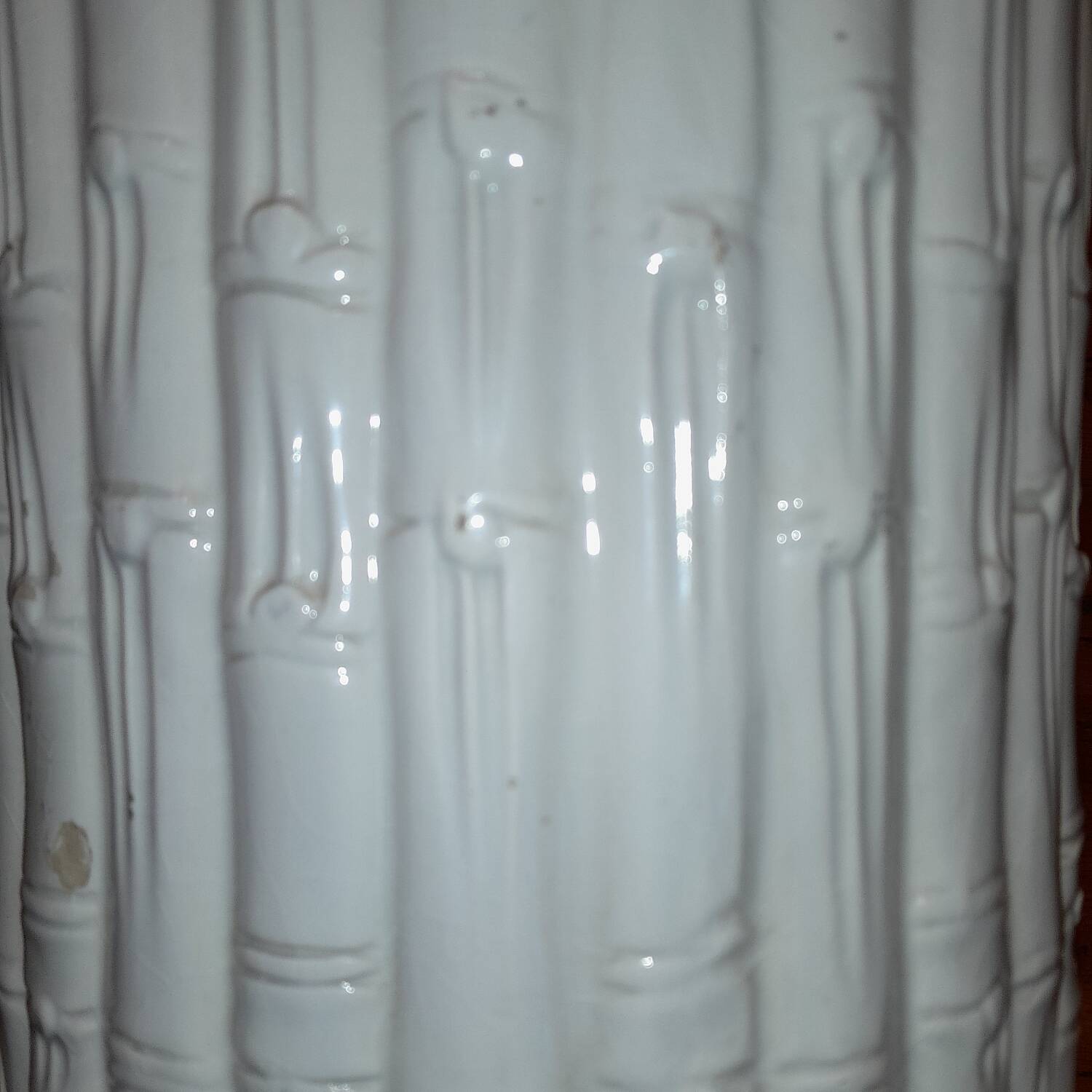 Porte-parapluie vintage italien en céramique blanche style bambou