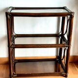 Rattan bookcase and smoked glass 1960