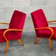 Pair of 6951 red velvet armchairs by Jaroslav Smidek for Ton