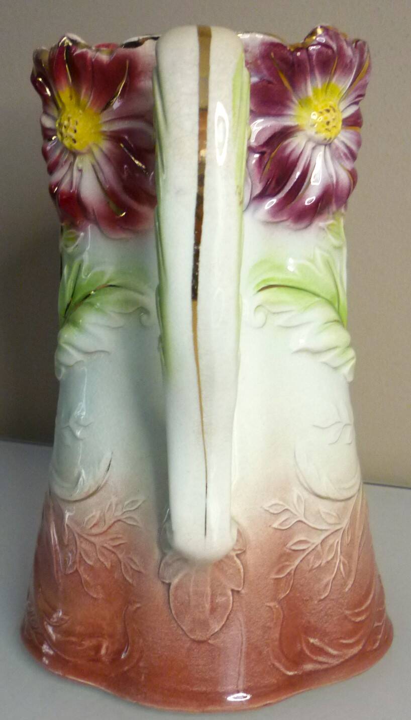 Barbotine pitcher, Onnaing earthenware, art nouveau ceramics, model no. 790