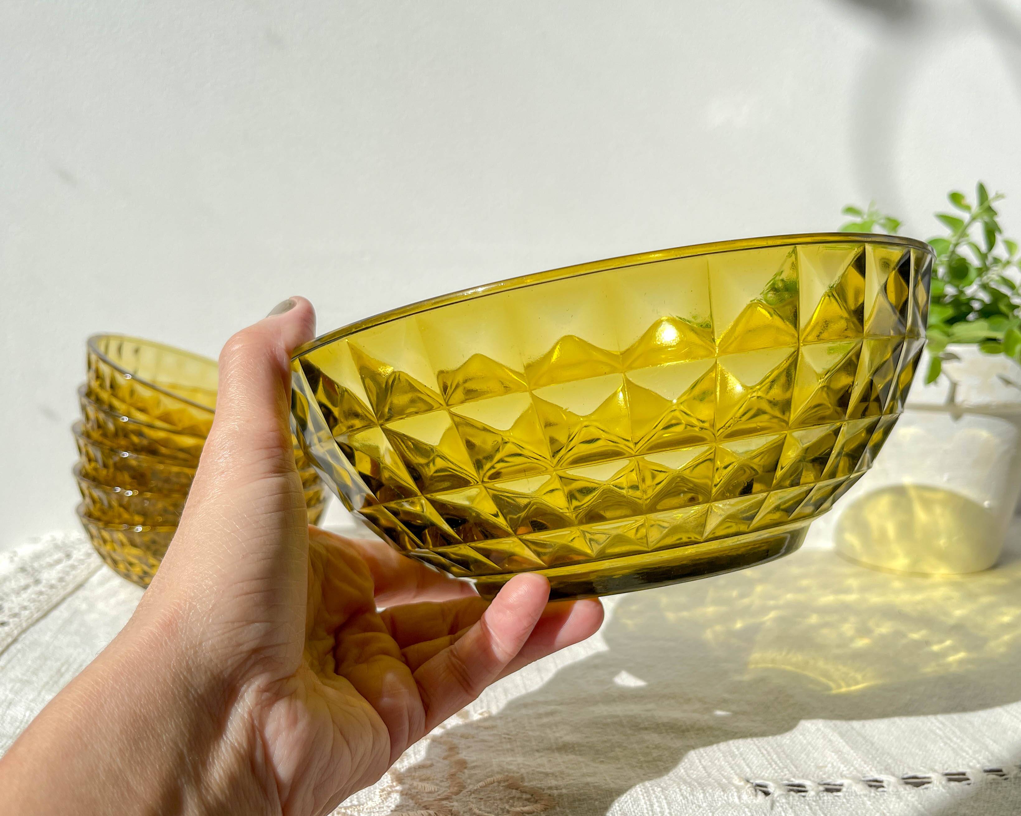 Vintage Amber Glass Dessert Set - 1 Salad Bowl + 5 Matching Bowls