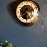Vintage formica clock silent asymmetrical wall clock "Ajas Besançon black red"