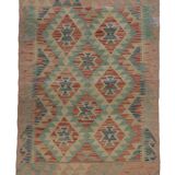 Blush Pink Kilim Rug, Handwoven Wool Tribal Accent Area Rug 60x89cm