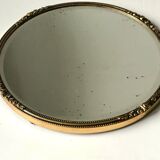 Antique Beveled Mirror with Metal frame Gold colored brass 14 cm diameter