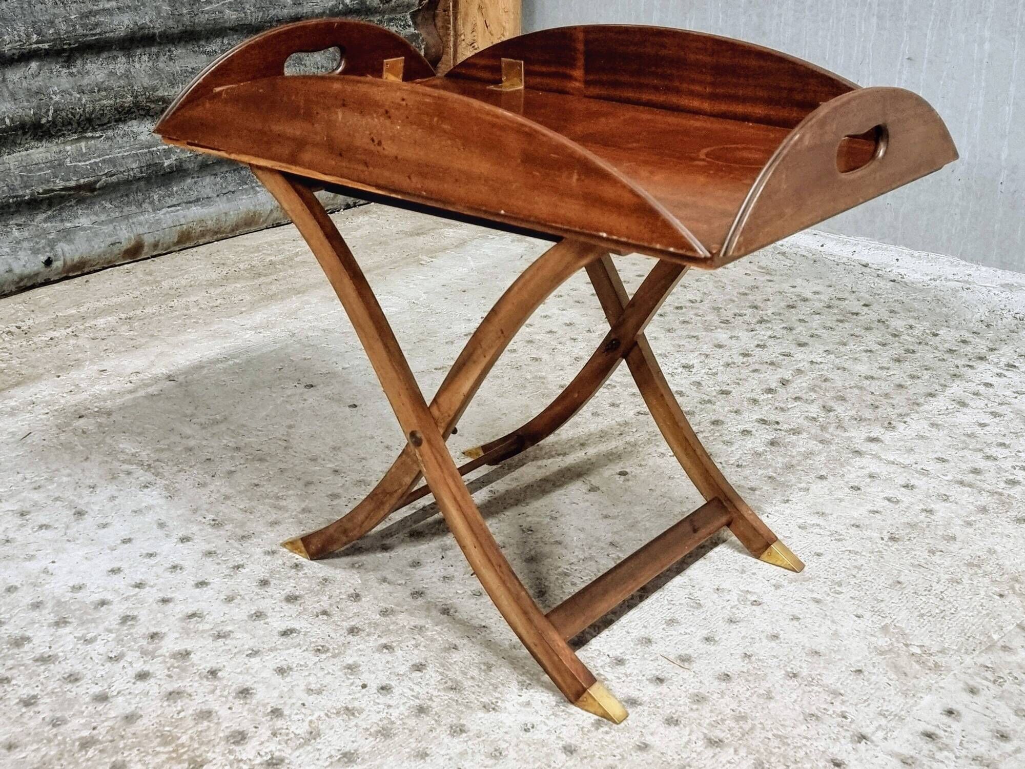 Vintage butler tray nautical side table mahogany