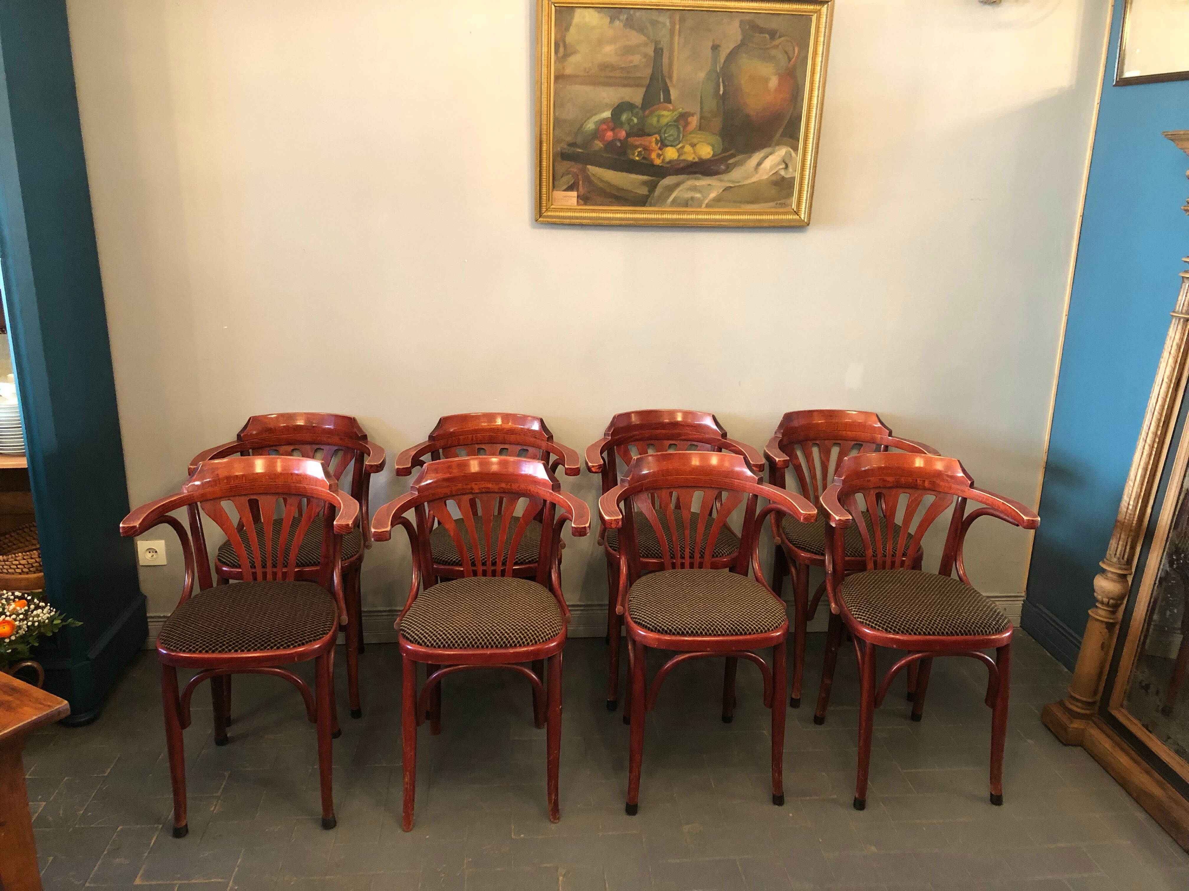8 antique bistro armchairs
