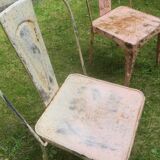 Set of 3 early 20th century patinated Tolix inspired bistro garden stacking chairs