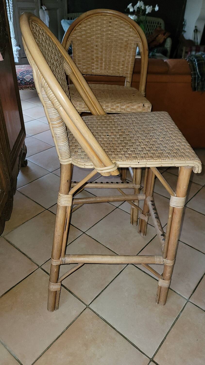 Tabourets de bar rotin vintage